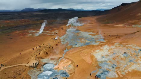 aerial view of hot springs in hverir, iceland