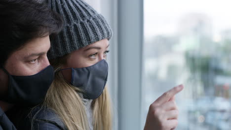 Covid,-lockdown-and-a-couple-in-home-with-mask