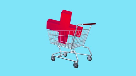 un signo virtual de medicina natural y un carrito de comestibles como símbolo de comercio. animación de la venta y compra de medicamentos naturales. pantalla aislada. farmacia natural y salud por dinero.