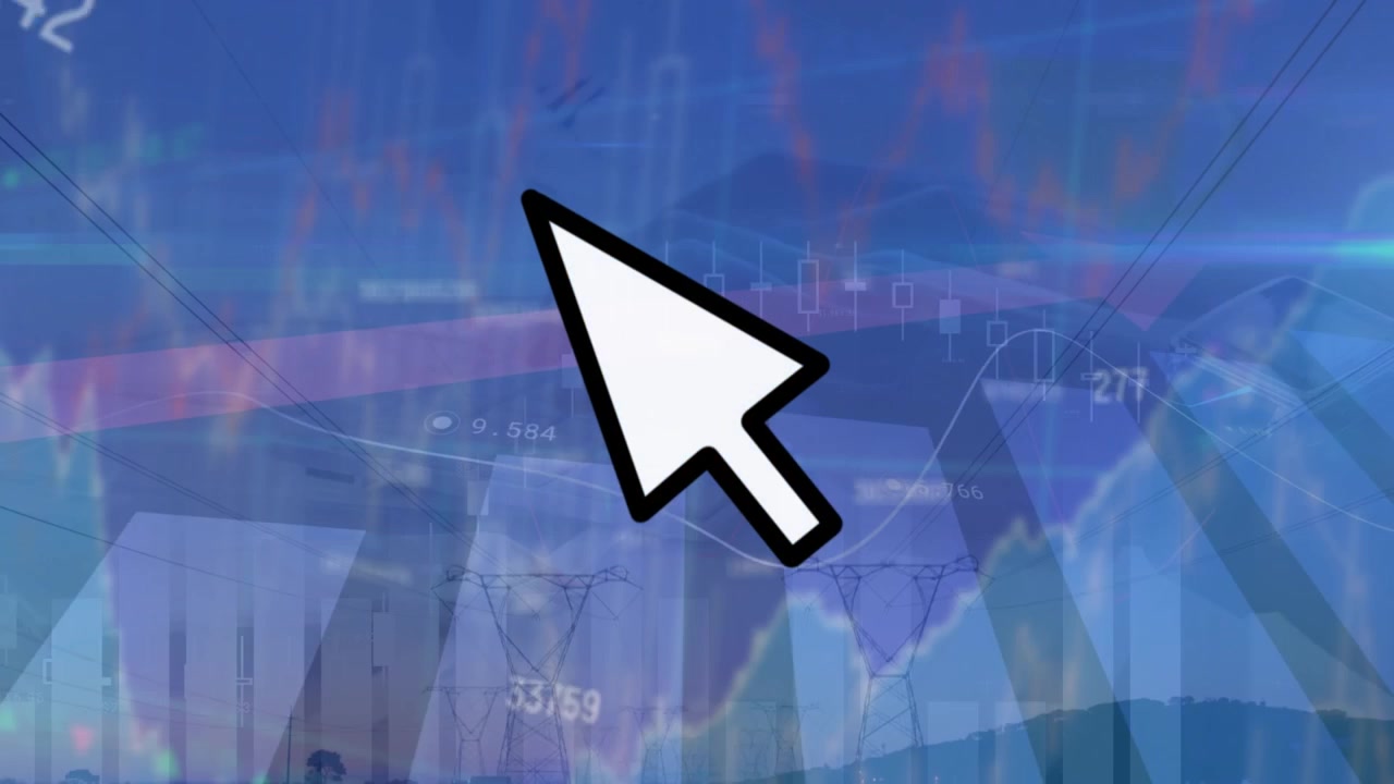 Animation of cursor arrow with statistics and data processing over people typing