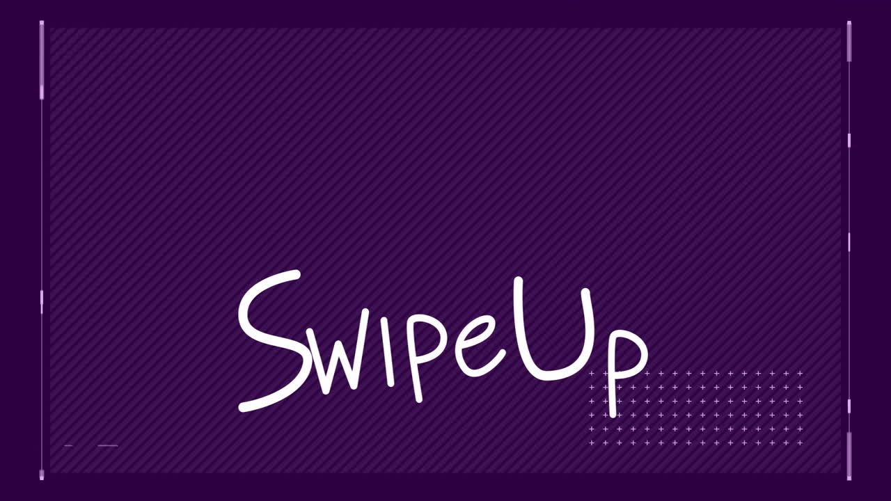 On purple background, Swipe Up text with diagonal lines and dotted pattern animation