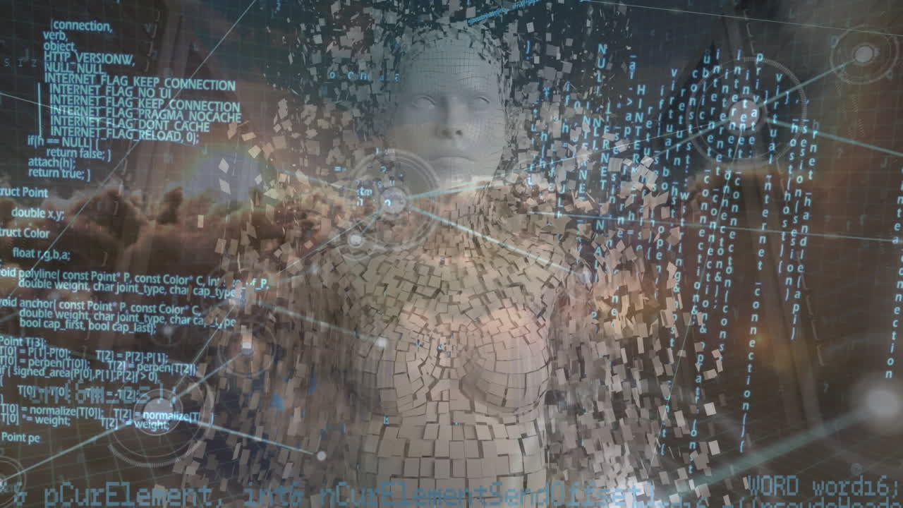 animación del procesamiento de datos y redes de conexiones con el cuerpo humano a través de servidores informáticos