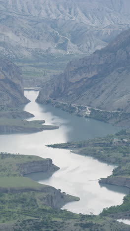mountain river valley with dam