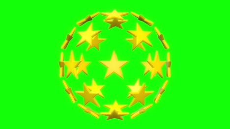 golden star sphere rotate on green.