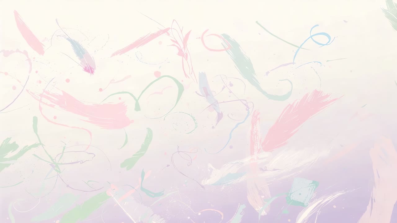 On play pastel gradient shifting to lavender, brush strokes and curved lines drifting, swirling
