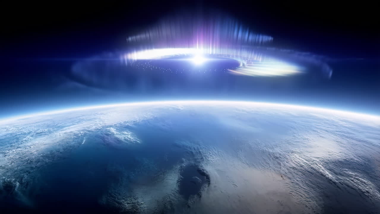 Earth with a mysterious glowing object in space