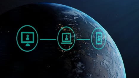 animación de iconos y procesamiento de datos financieros en todo el mundo