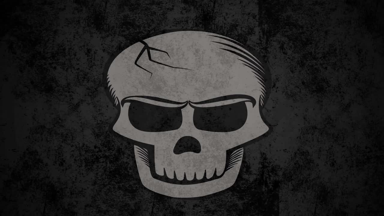 animación de cráneo sobre fondo gris
