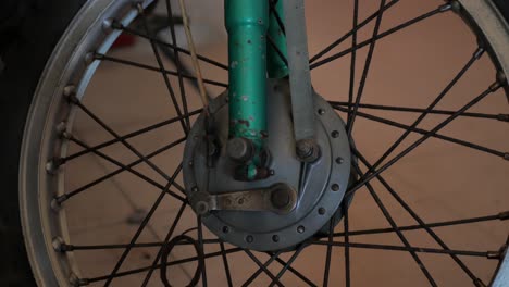 close shot of a drum brake. it belongs to an old motorcycle
