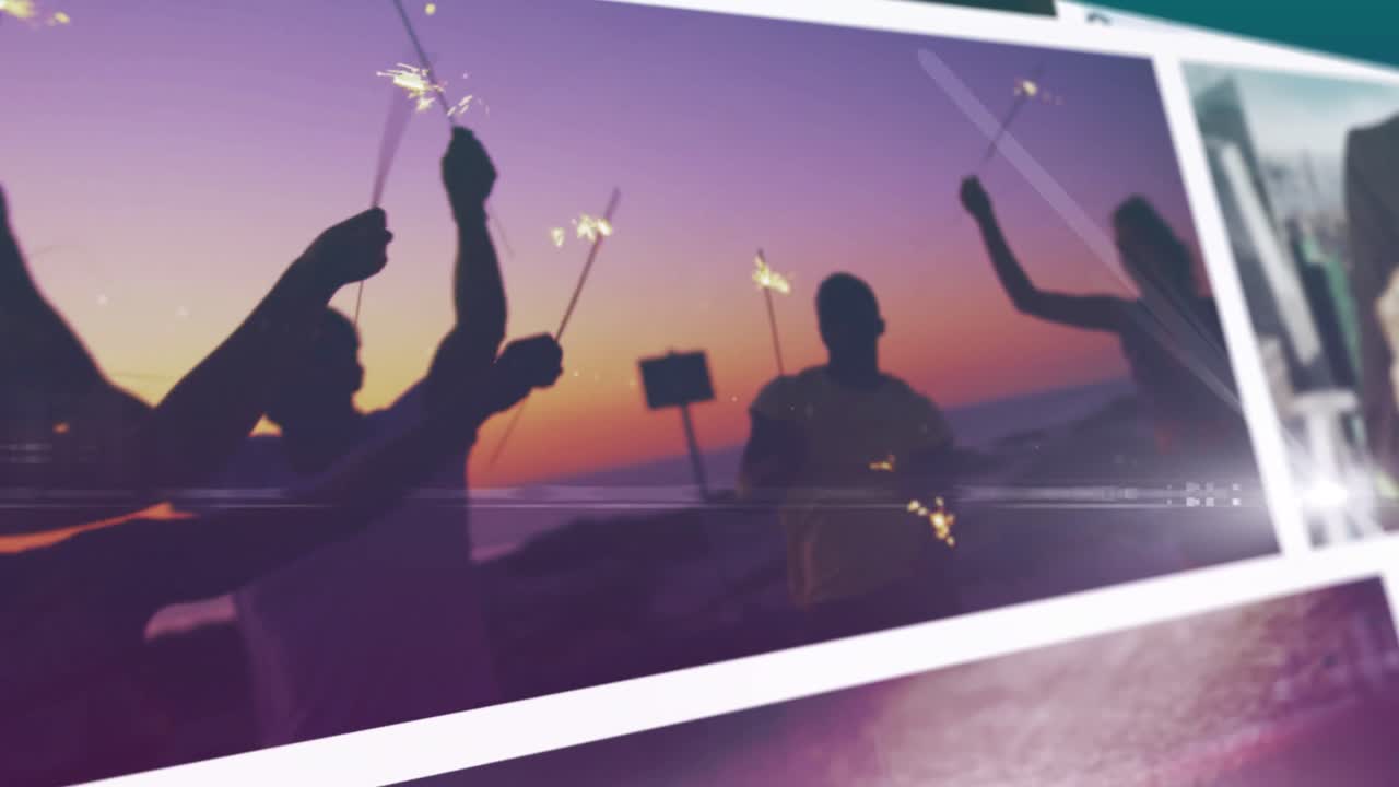 Composite animation of multiple business, leisure and technology screens