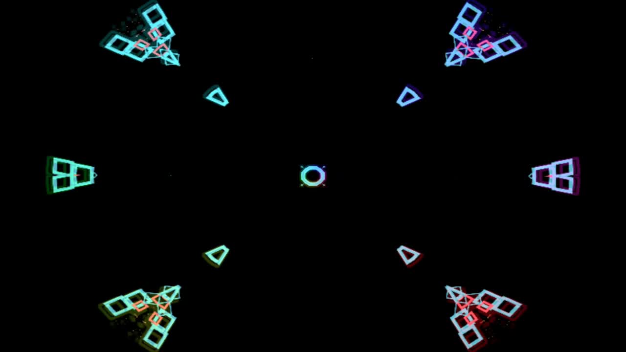 Kaleidoscope pattern motion background with colorful neon lights.