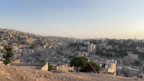 view from amman citadel in jordan overlooking the downtown of amman and jordanian flag