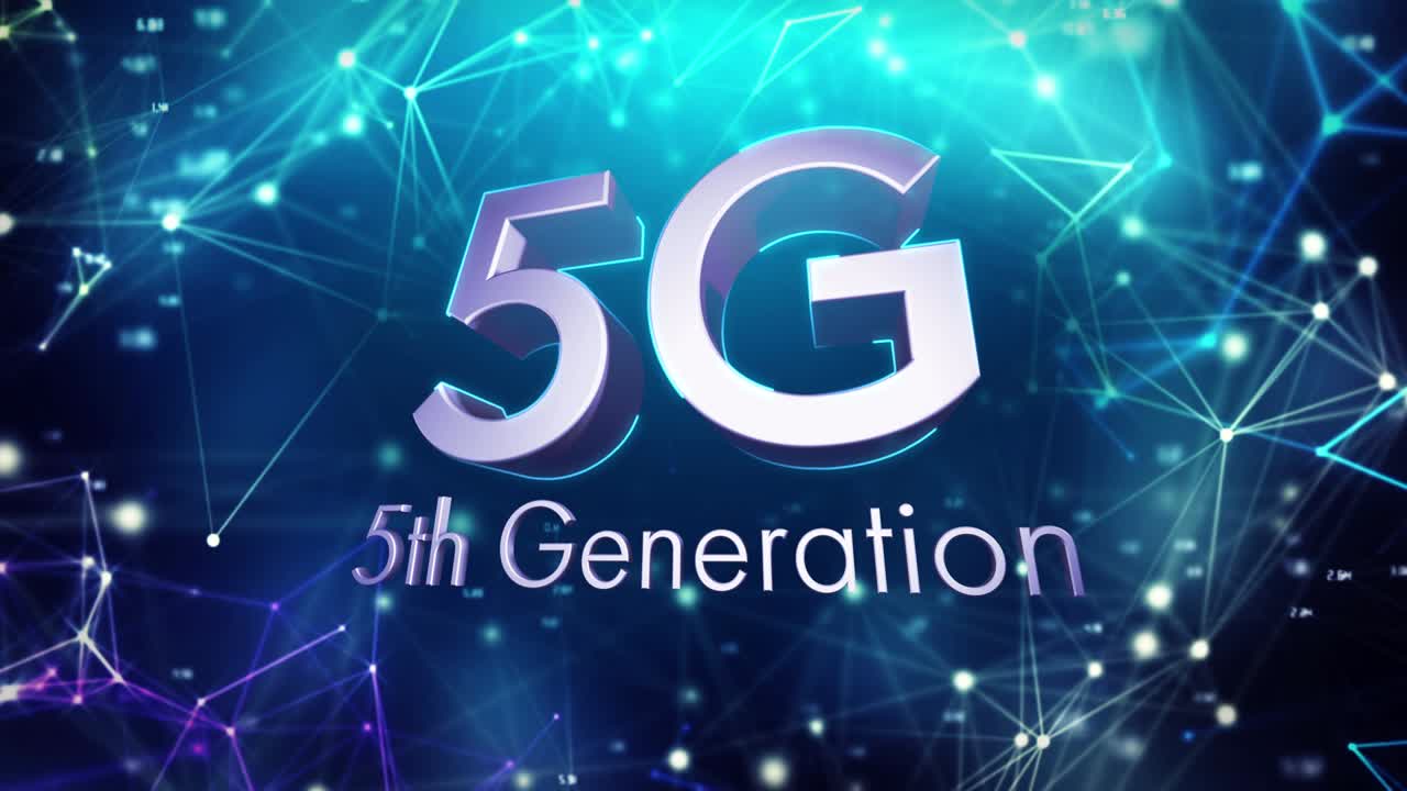 animación de texto 5g sobre una red de conexiones sobre fondo negro