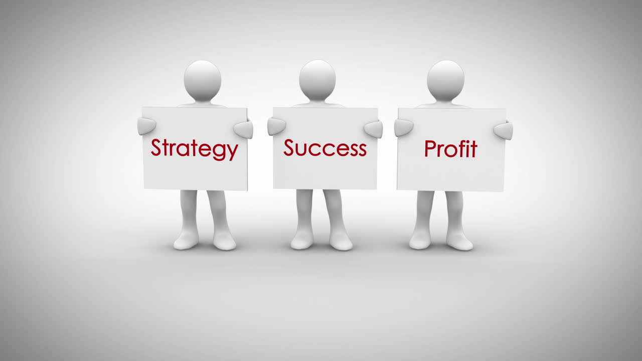 전략 성공 이익이라는 표지판을 표시하는 색 문자