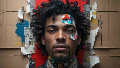 abstract mixed media portrait of a man