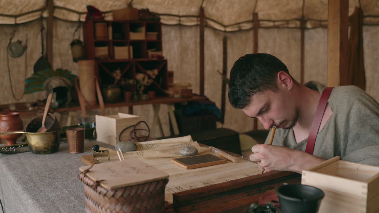Ancient Scribe Writing on Papyrus