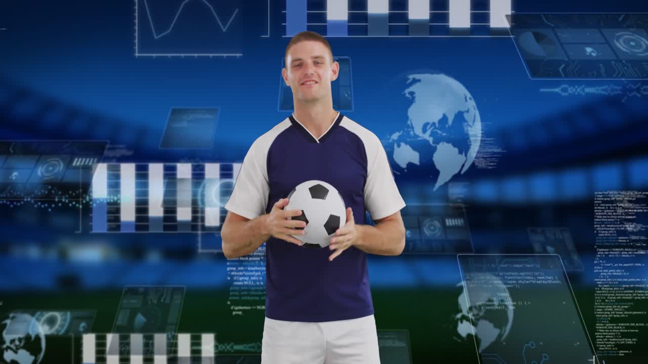 백인 남성 축구 선수에 대한 데이터 처리 애니메이션