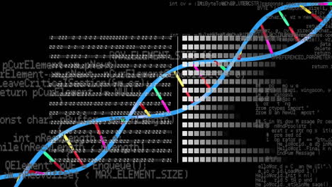 animation of binary coding and data processing over dna strand