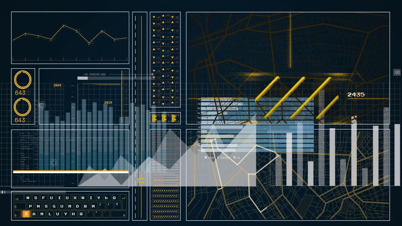 스크린을 통해 통계 및 데이터 처리의 애니메이션