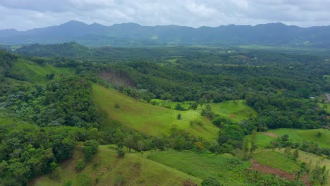 aerial flight showing beautiful greened landscape of los mogotes,villa altagracia,dominican republic