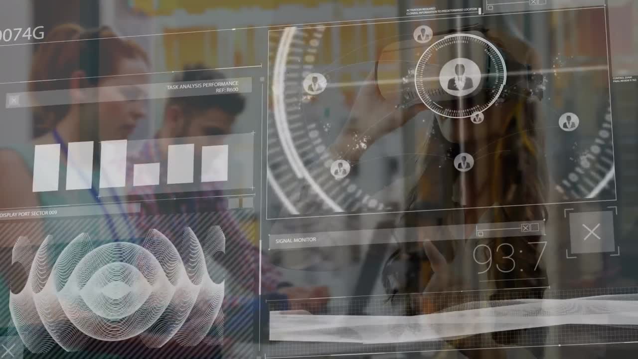 animación del procesamiento de datos financieros sobre diversas personas de negocios en la oficina