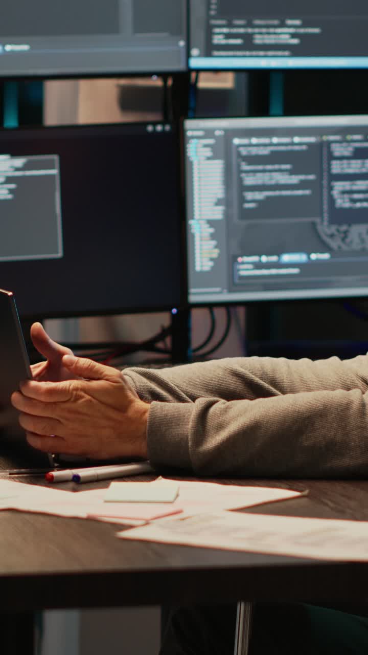 Vertical video: Young programmer typing source code in office