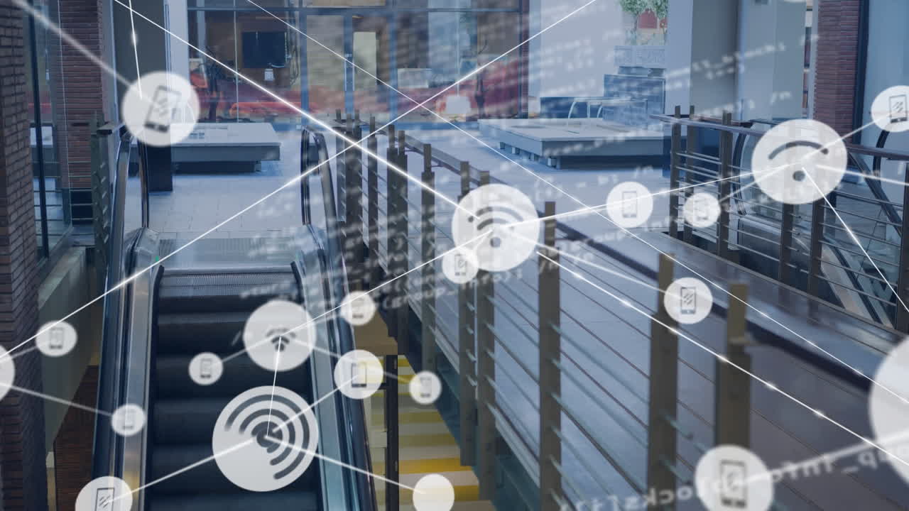 animación de redes de conexiones y procesamiento de datos a través de la oficina.