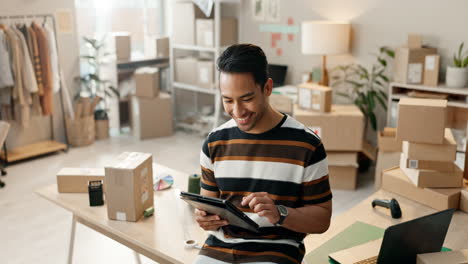 Box,-distribution-and-man-with-tablet-for-delivery