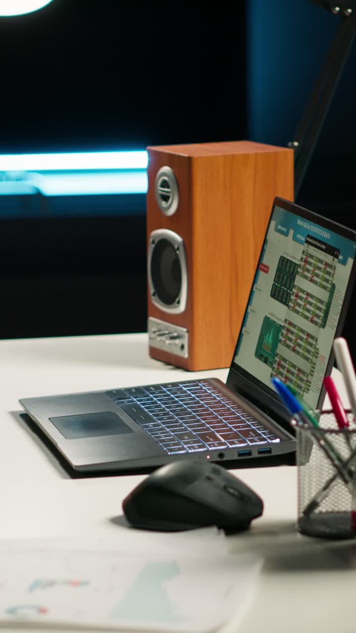 Laptop and Speaker on a Desk