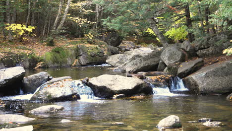 Ruhiger-Statischer-Schuss-Eines-Sanften-Stroms-Im-Herbst,-Schraubenschnecke-Fällt,-Maine