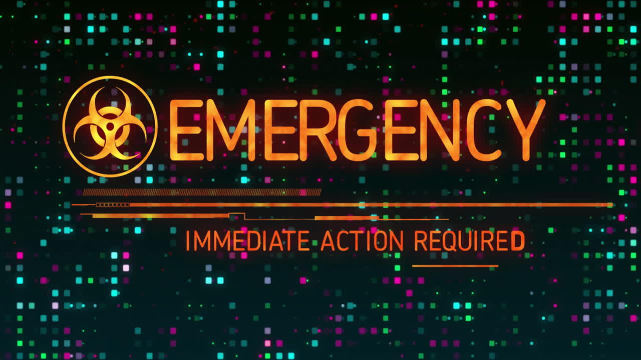 Animation of emergency text and icon over spots