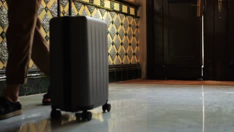 person walking with suitcase