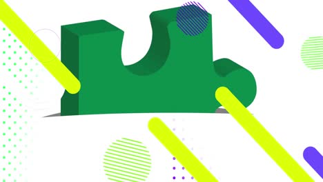 animation of diverse shapes and green puzzle on white background