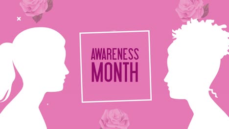 awareness month lettering animation with girls silhouettes and flowers