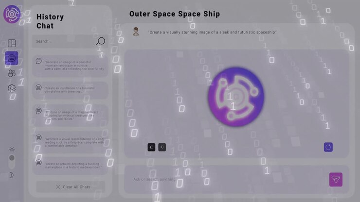 Animation of binary coding and ai chat on white background