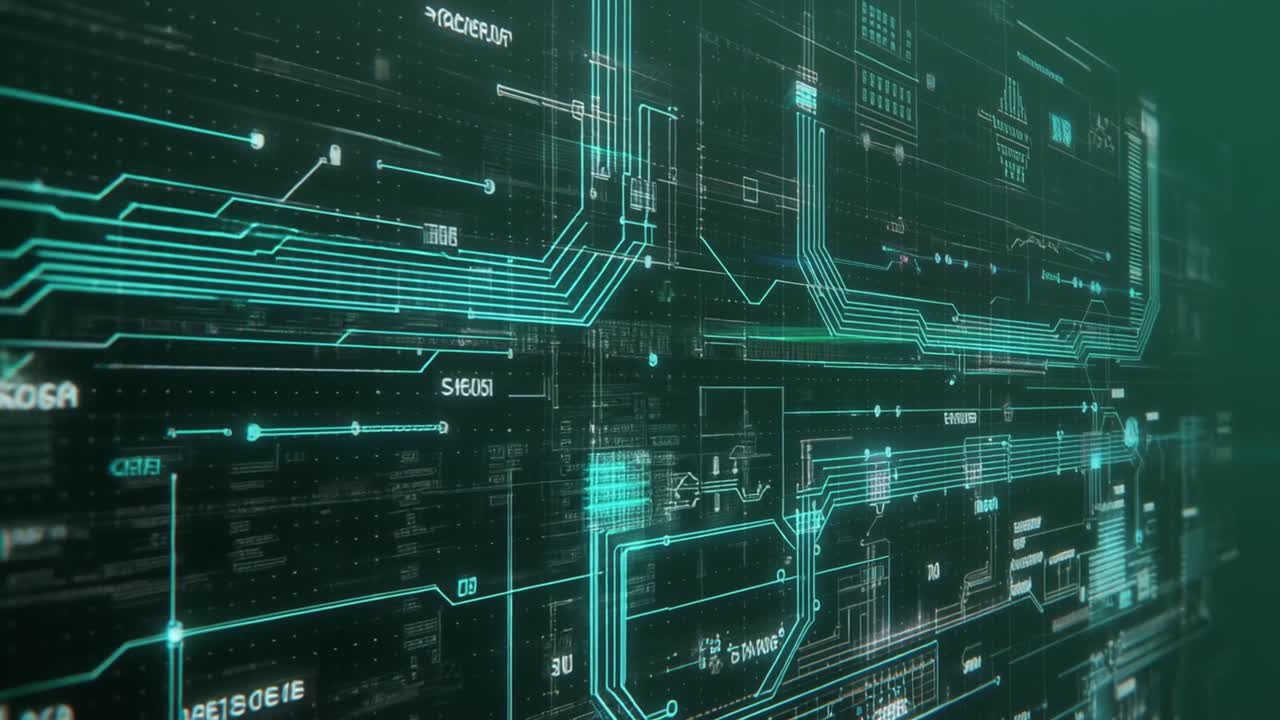 Abstract Digital Interface with Glowing Circuit Lines and Data Flow