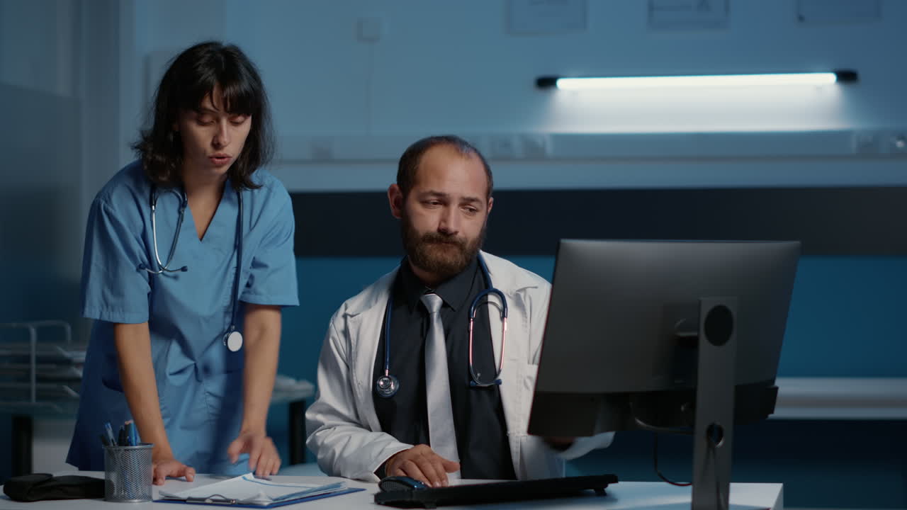Doctors and Nurse Collaborating in Hospital Office