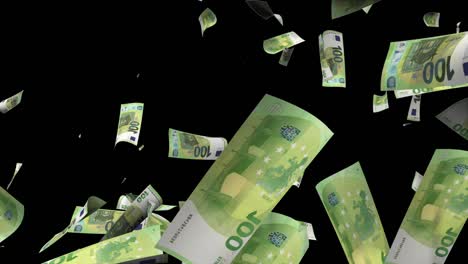 many euros fall from above, 3d rendering. computer generated backdrop with effect of money rain. business success