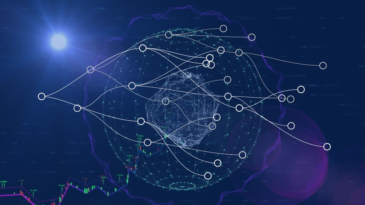 Animation of data processing over blue background