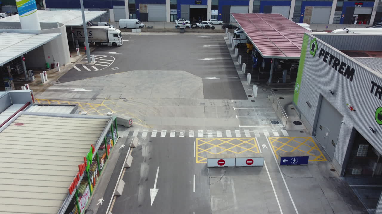 Aerial View of a Busy Truck Stop and Gas Station