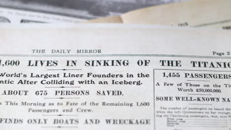 newspaper headlines form 1912 after the titanic sank after colliding with an iceberg