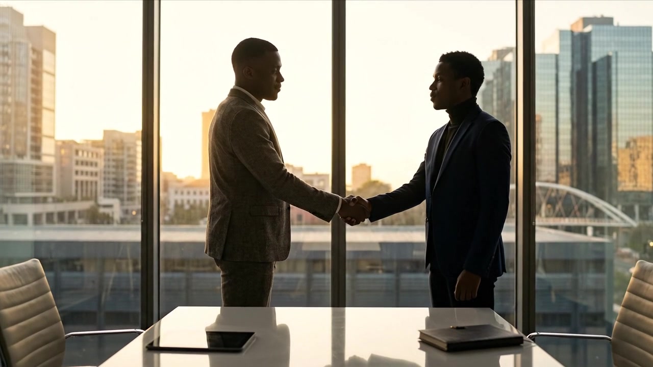 Corporate Executives Shaking Hands After Successful Business Partnership Agreement