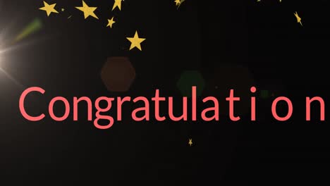 animation of congratulations text and stars on black background