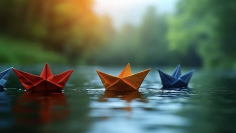 paper boats on a river