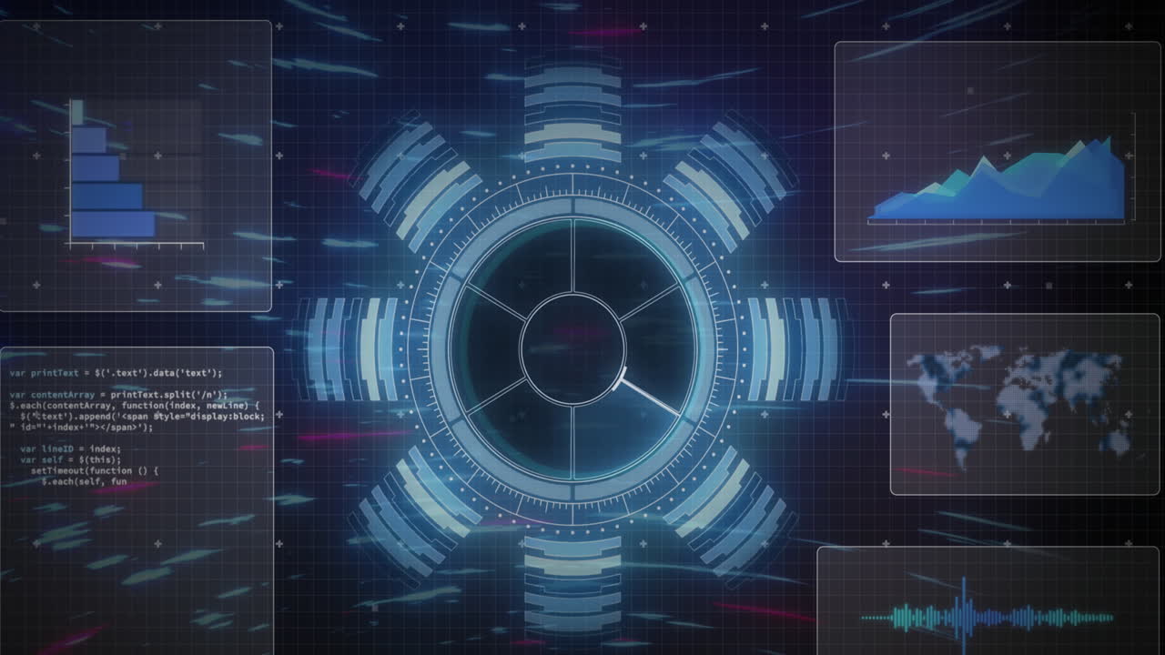 Animation of scope scanning and data processing over computer screens