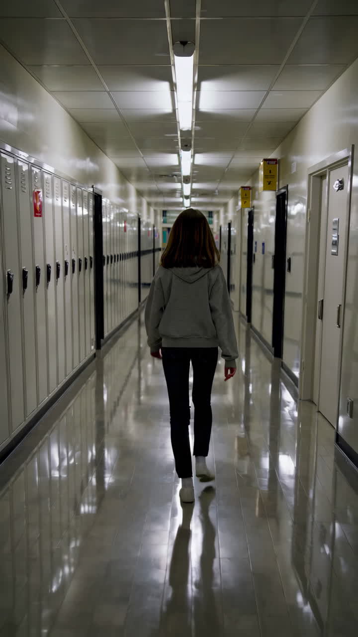 Student Walking Down a School Hallway