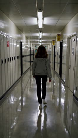 student walking down a school hallway