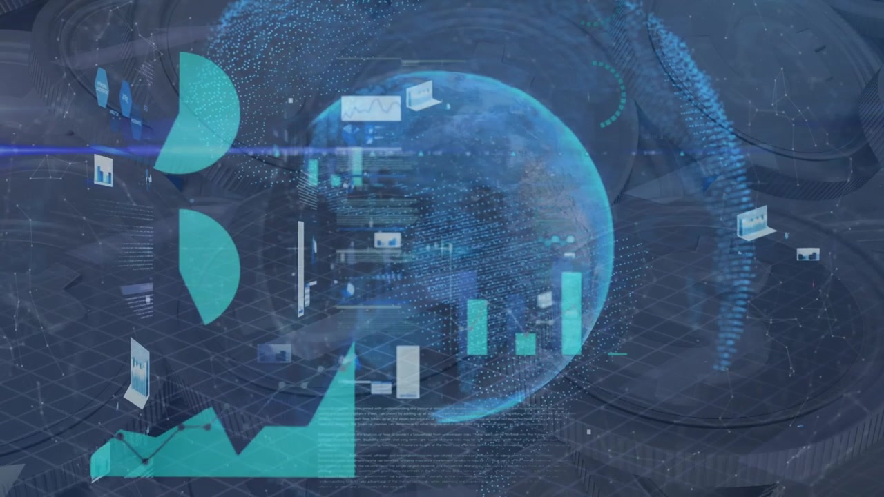 Digital Globe with Floating Data Charts and Analytics