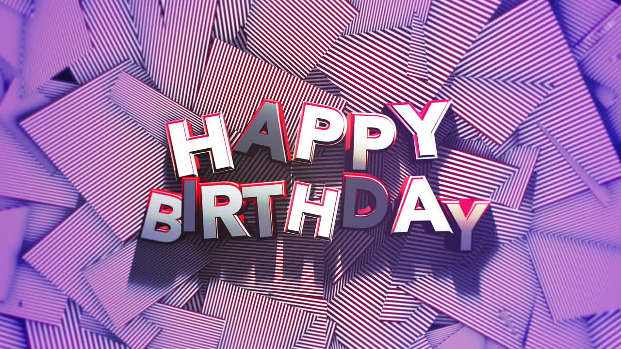 feliz cumpleaños en patrón de rayas moradas