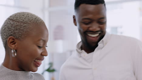 Black-couple,-happy-and-dance-with-music-in-living